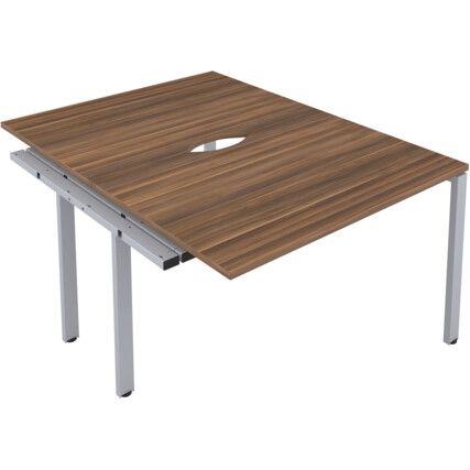 2 Person Double Bench Desk Extension with Cut Out, Silver/Walnut, 1200 x 800mm