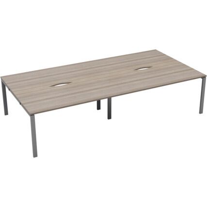 4 Person Double Bench Desk with Cut Out, Silver/Grey Oak, 1200 x 800mm