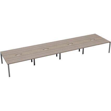 8 Person Double Bench Desk with Cut Out, Silver/Grey Oak, 1200 x 800mm