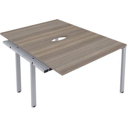 2 Person Double Bench Desk Extension with Cut Out, Silver/Grey Oak, 1200 x 800mm