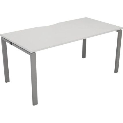 1 Person Bench Desk with Cut Out, White/Silver, 1200 x 800mm