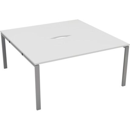 2 Person Double Bench Desk with Cut Out, Silver/White, 1200 x 800mm