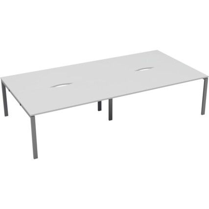 4 Person Double Bench Desk with Cut Out, Silver/White, 1200 x 800mm