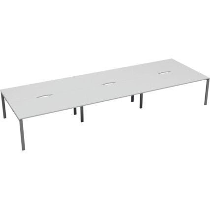 6 Person Double Bench Desk with Cut Out, Silver/White, 1200 x 800mm