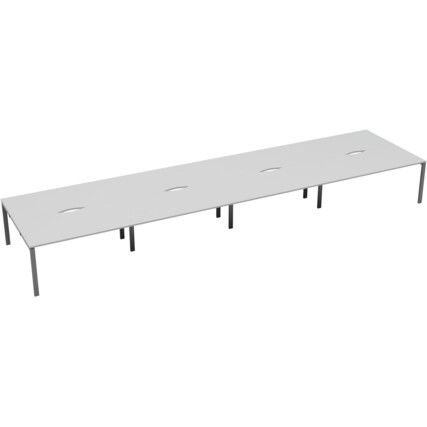 8 Person Double Bench Desk with Cut Out, Silver/White, 1200 x 800mm