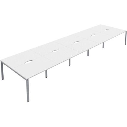 10 Person Double Bench Desk with Cut Out, Silver/White, 1200 x 800mm