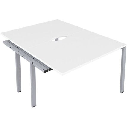 2 Person Double Bench Desk Extension with Cut Out, Silver/White, 1200 x 800mm