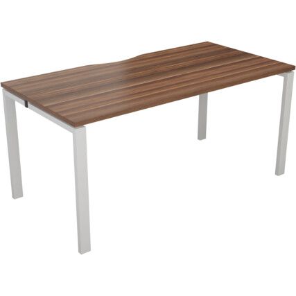 1 Person Bench Desk with Cut Out, White/Walnut, 1200 x 800mm