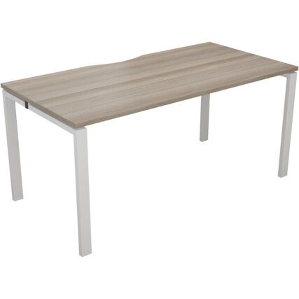 1 Person Bench Desk with Cut Out, White/Grey Oak, 1200 x 800mm