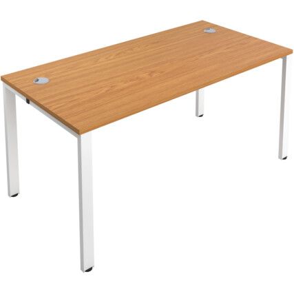 1 Person Bench Desk with Cable Port, White/Oak, 1200 x 800mm