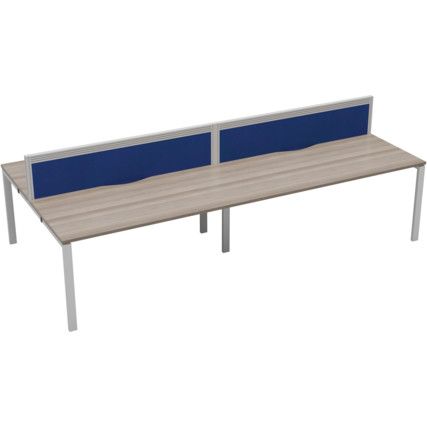 4 Person Double Bench Desk with Cable Port, White/Grey Oak, 1400 x 800mm