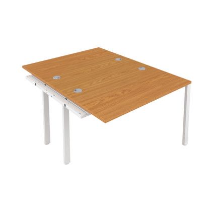 2 Person Double Bench Desk Extension with Cable Port, White/Oak, 1400 x 800mm