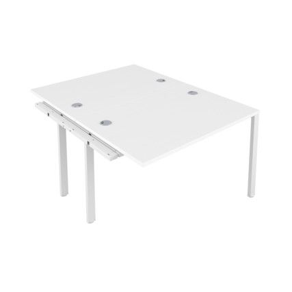 2 Person Double Bench Desk Extension with Cable Port, White, 1400 x 800mm