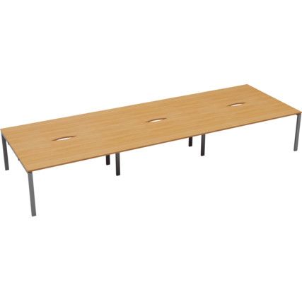 6 Person Double Bench Desk with Cut Out, Silver/Beech, 1400 x 800mm