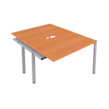 2 Person Double Bench Desk Extension with Cut Out, Silver/Beech, 1400 x 800mm