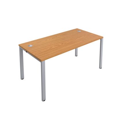 1 Person Bench Desk with Cable Port, Oak/Silver, 1400 x 800mm