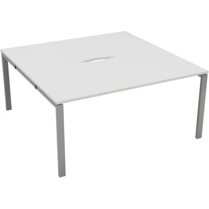 2 Person Double Bench Desk with Cut Out, Silver/White, 1400 x 800mm