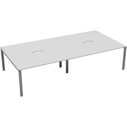 4 Person Double Bench Desk with Cut Out, White/Silver, 1400 x 800mm