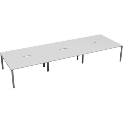 6 Person Double Bench Desk with Cut Out, Silver/White, 1400 x 800mm