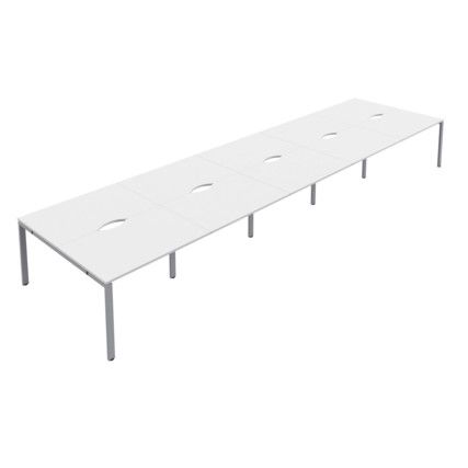 10 Person Double Bench Desk with Cut Out, Silver/White, 1400 x 800mm