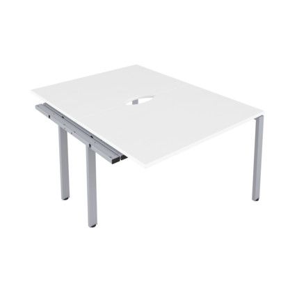 2 Person Double Bench Desk Extension with Cut Out, Silver/White, 1400 x 800mm