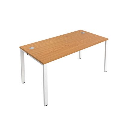 1 Person Bench Desk with Cable Port, White/Oak, 1400 x 800mm