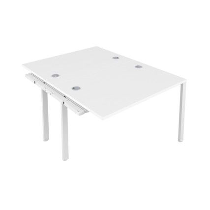 2 Person Double Bench Desk Extension with Cable Port, White, 1600 x 800mm