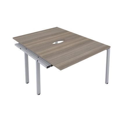 2 Person Double Bench Desk Extension with Cut Out, Silver/Grey Oak, 1600 x 800mm