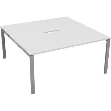 2 Person Double Bench Desk with Cut Out, Silver/White, 1600 x 800mm