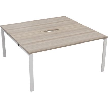 2 Person Double Bench Desk with Cut Out, White/Grey Oak, 1600 x 800mm