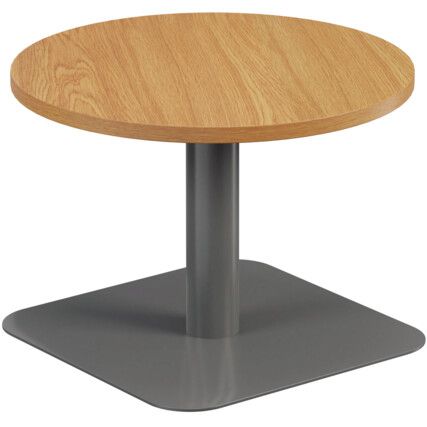 Circular Contract Table, Oak/Silver, 430mm High