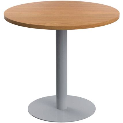 Circular Contract Table, Oak/Silver, 725mm High