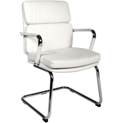 Deco Visitors Chair Cantilever Faux Leather White