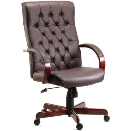 Warwick Button Back Leather Chair Mahogany/Burgundy