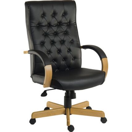 Warwick Button Back Leather Chair Oak/Black