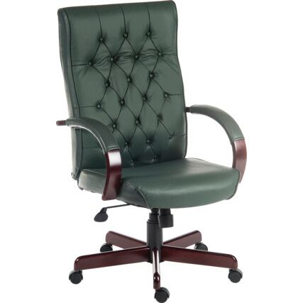 WARWICK TRADITIONAL LEATHER EXECUTIVE ARMCHAIR GREEN/MAHOGANY