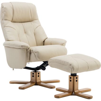 DENVER LEATHER LOOK RECLINER & FOOTSTOOL CREAM