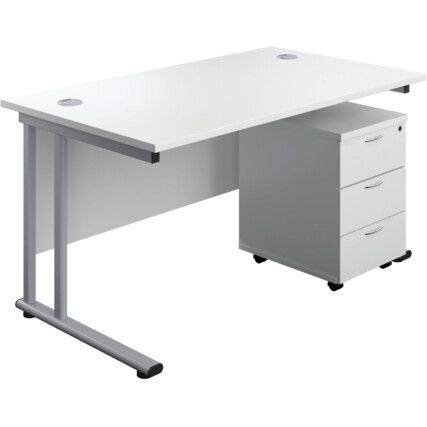 WINDSOR PLUS 1200mm C/LEVER STD DESK 3DR PED WHITE