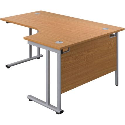 Twin Upright Right Hand Crescent Desk, Oak/Silver, 1600 x 1200mm