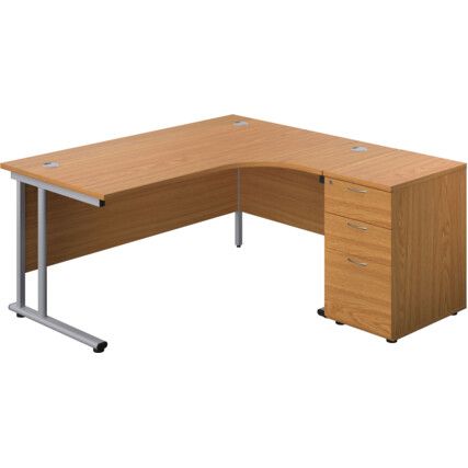 WINDSOR PLUS 1600mm R/H C/L CRES DESK 3DR DESK HIGH PED OAK