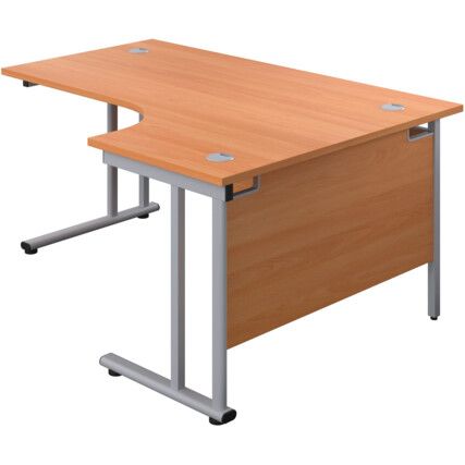 Twin Upright Right Hand Crescent Desk, Beech/Silver, 1600 x 1200mm