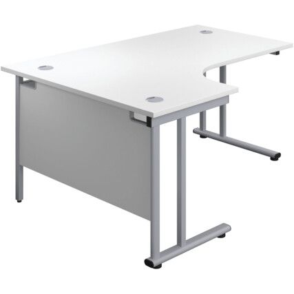 Twin Upright Left Hand Crescent Desk, White/Silver, 1600 x 1200mm