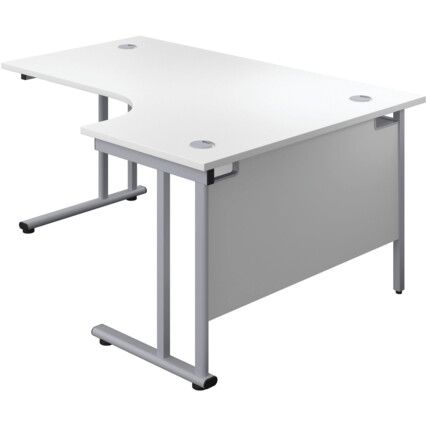 Twin Upright Right Hand Crescent Desk, White/Silver, 1200 x 1200mm