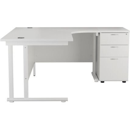 WINDSOR PLUS 1600mm L/H C/L CRES DESK 3DR PED WHT