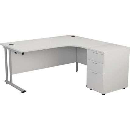 WINDSOR PLUS 1600mm R/H C/L CRES DESK 3DR PED WHT