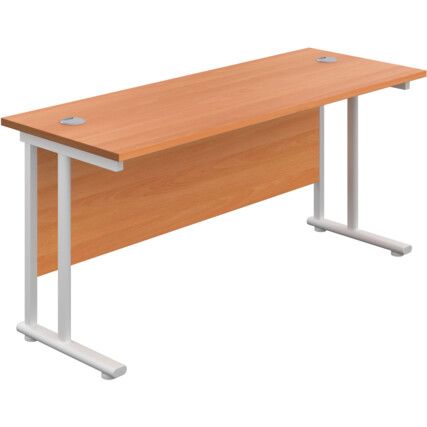 Twin Upright Cantilever Rectangular Desk, Beech/White, 1600 x 800mm