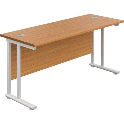 Twin Upright Cantilever Rectangular Desk, Oak/White, 1800 x 800mm