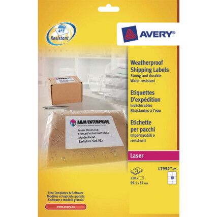 L7992-25 SHIPPING LABEL WEATHERPROOF 99.1x57mm (PK-25)