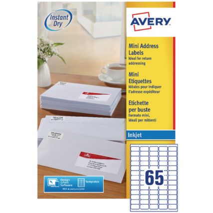 J8651-100 MINI ADDRESS INKJET LABELS 65TV WHT (PK-100)