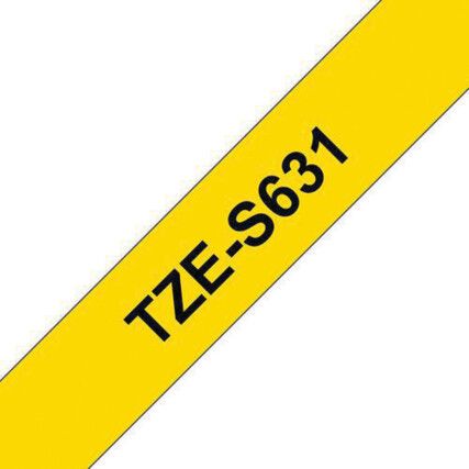 Black on Yellow Strong Adhesive Labelling Tape, 12mm x 8M, TZES631